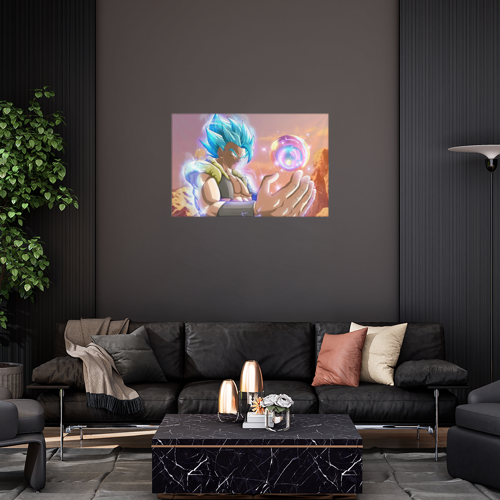 Blue Haired Warrior with Energy Orb Wall Tapestry