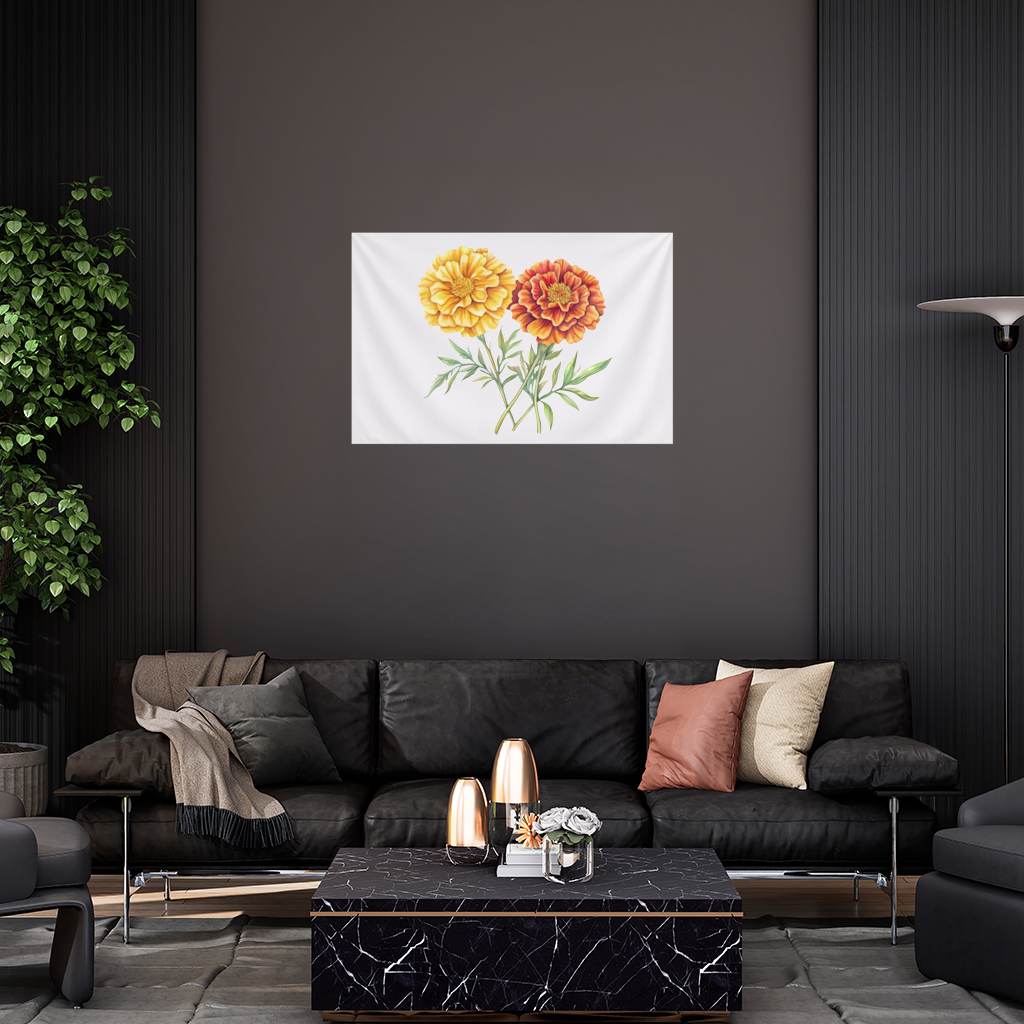 Botanical Yellow Orange Marigold Wall Tapestry