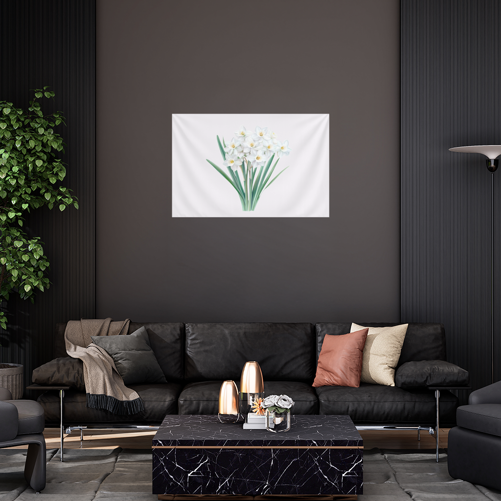 White Daffodil Bouquet Botanical Wall Tapestry