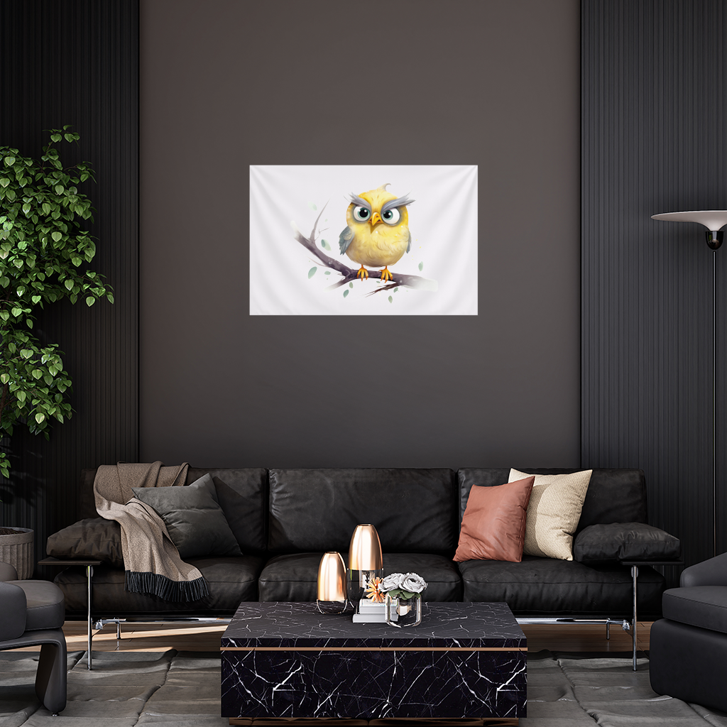 Grumpy Yellow Owl Wall Tapestry