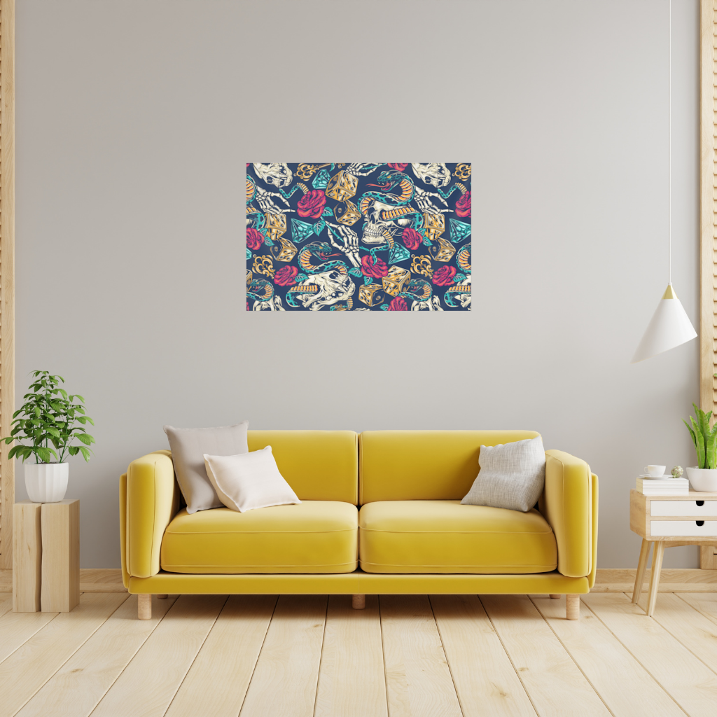 Kuru Kafa Yılan Zar ve Gül Deseni Duvar Örtüsü