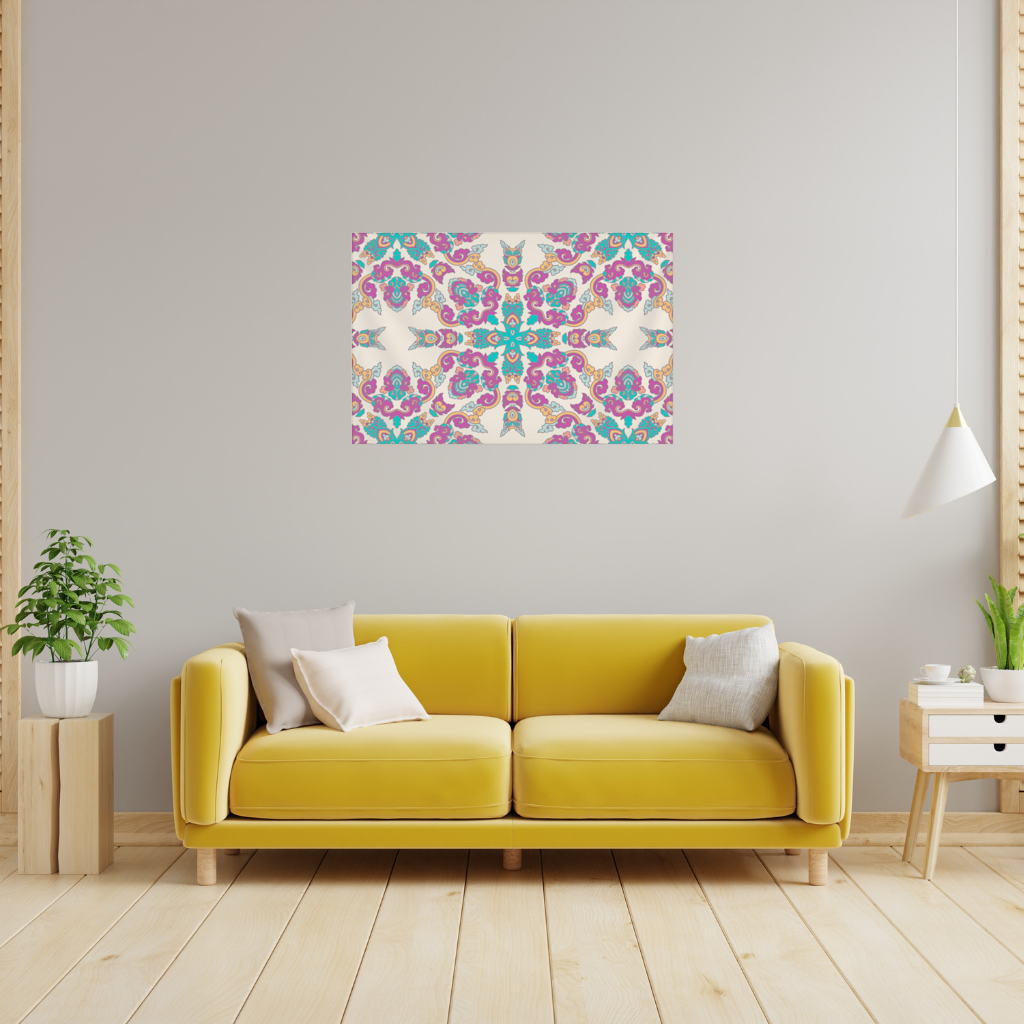 Colorful Oriental Symmetrical Mandala Pattern Wall Tapestry