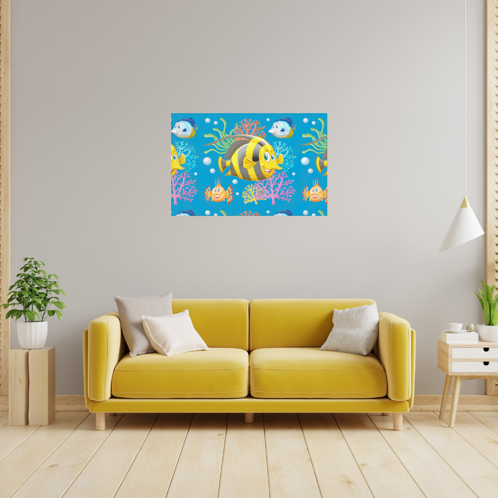 Colorful Tropical Fish and Coral Reef Pattern Wall Tapestry