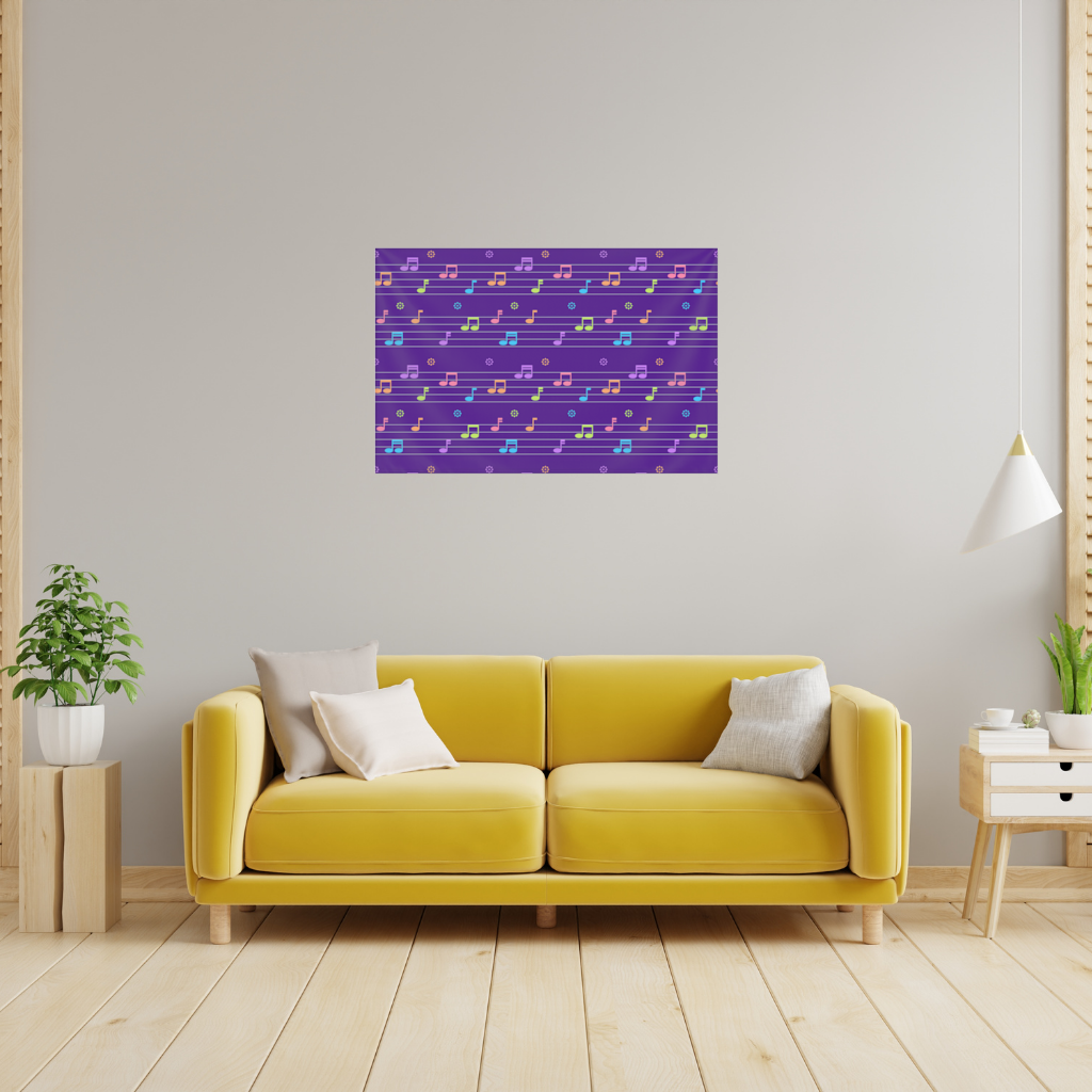 Renkli Müzik Notaları ve Modern Geometrik Desen Duvar Örtüsü