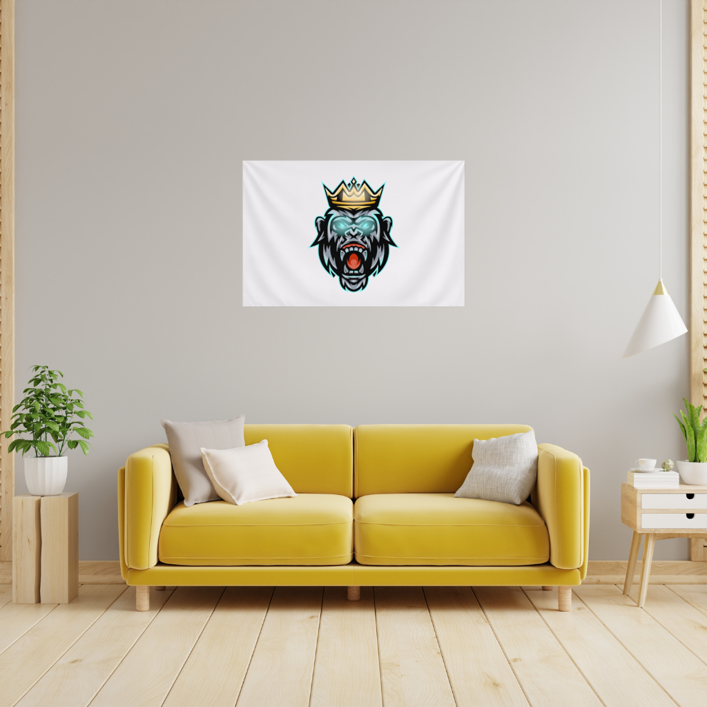 Taçlı Öfkeli Goril Kral Grafiği - Neon Detaylı Maskot Duvar Örtüsü