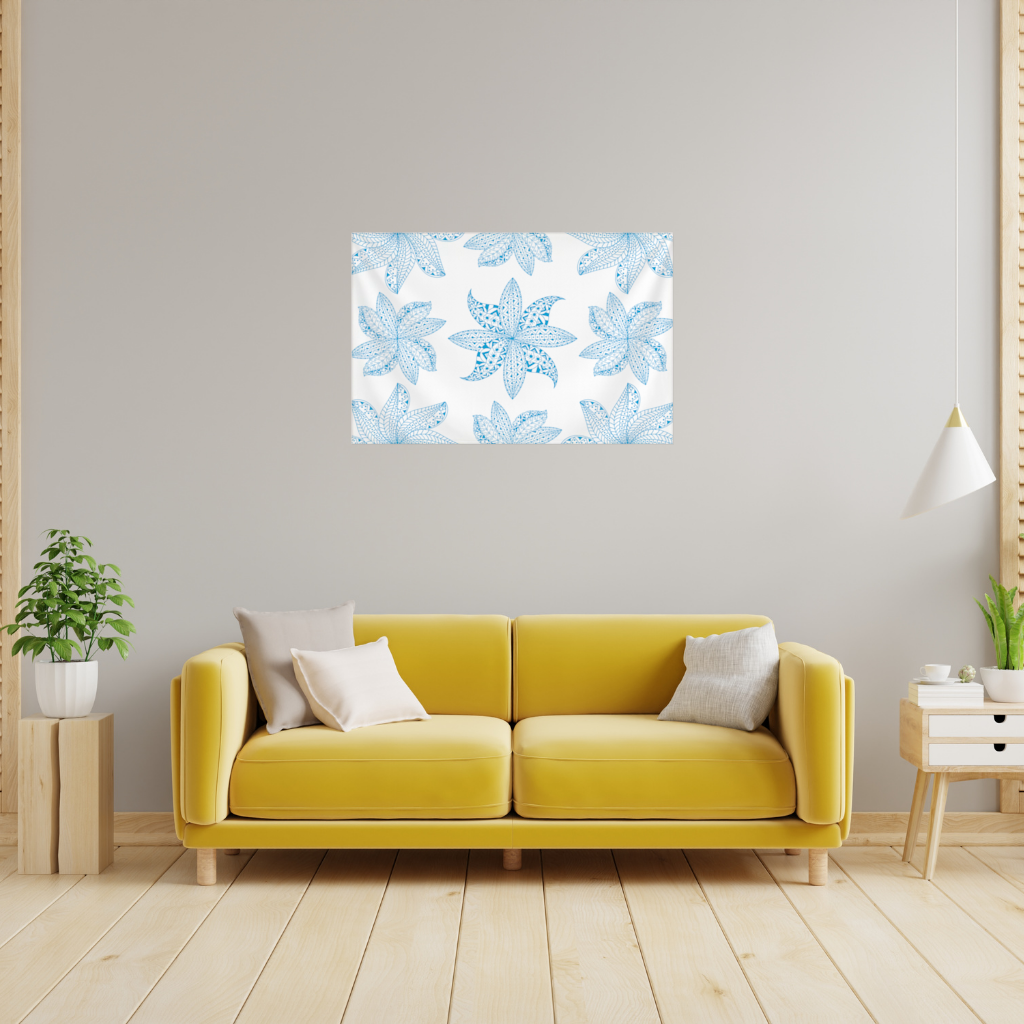 Blue Mandala Floral and Leaf Zentangle Pattern Wall Tapestry