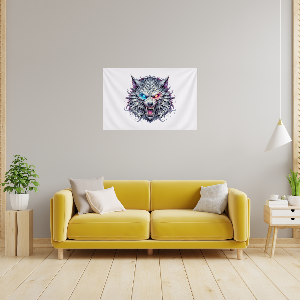 Fierce Wolf Head Illustration Heterochromia Eyes, Savage Wolf Wall Tapestry