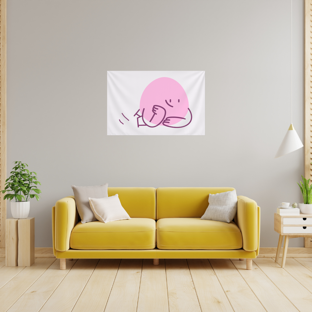 Cute Pink Lying Character Illustration Wall Tapestry