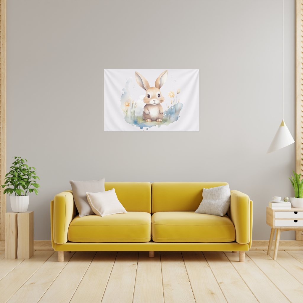 Cute Bunny Watercolor Illustration Wall Tapestry