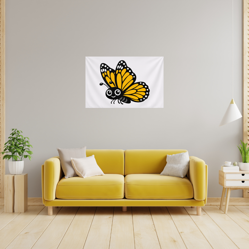 Smiling Orange Monarch Butterfly Character Wall Tapestry