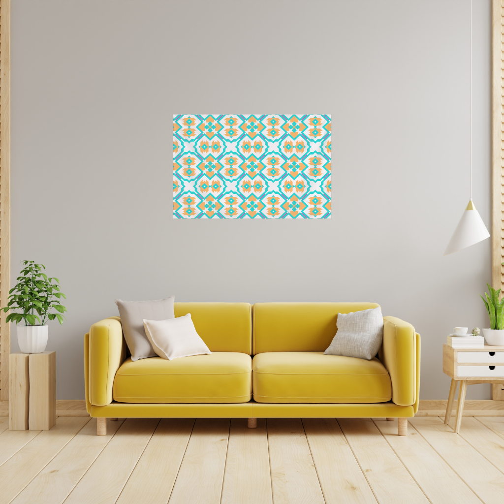 Turuncu ve Turkuaz Geometrik Desen Duvar Örtüsü