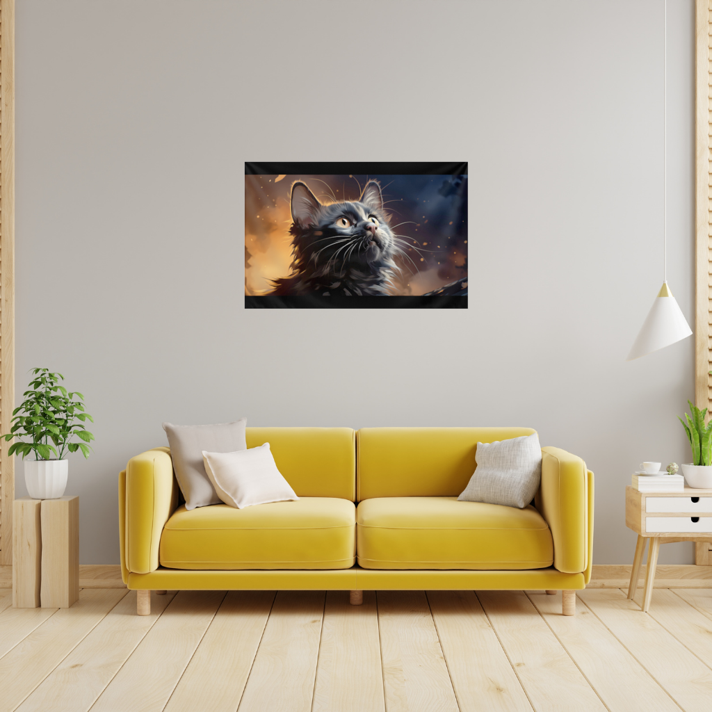 Siyah Kedi Dijital Sanat Duvar Örtüsü