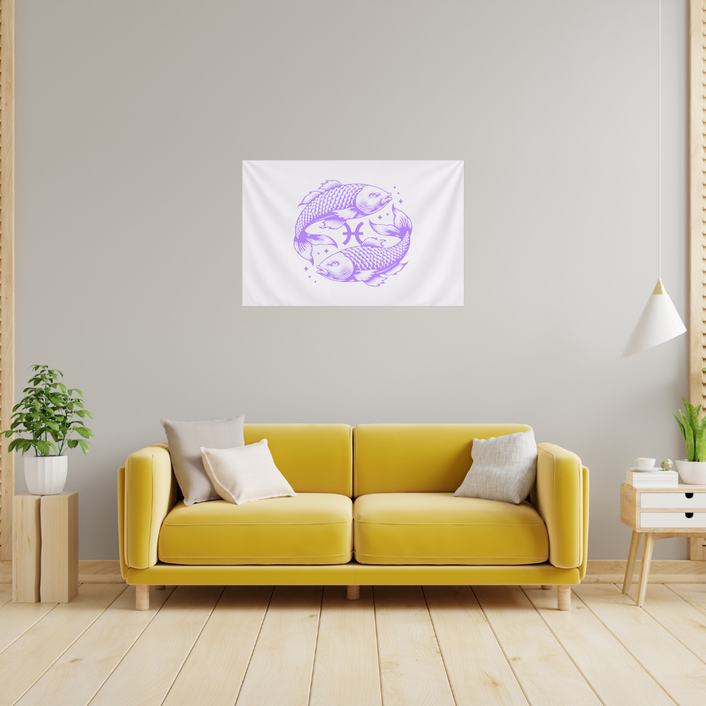 Mor Balıklar ile Balık Burcu Astrolojik Sembol Duvar Örtüsü