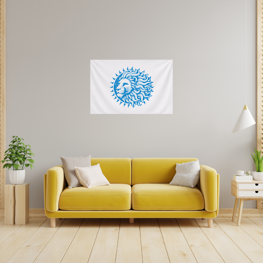 Leo Zodiac Sun and Moon Blue Motif Wall Tapestry
