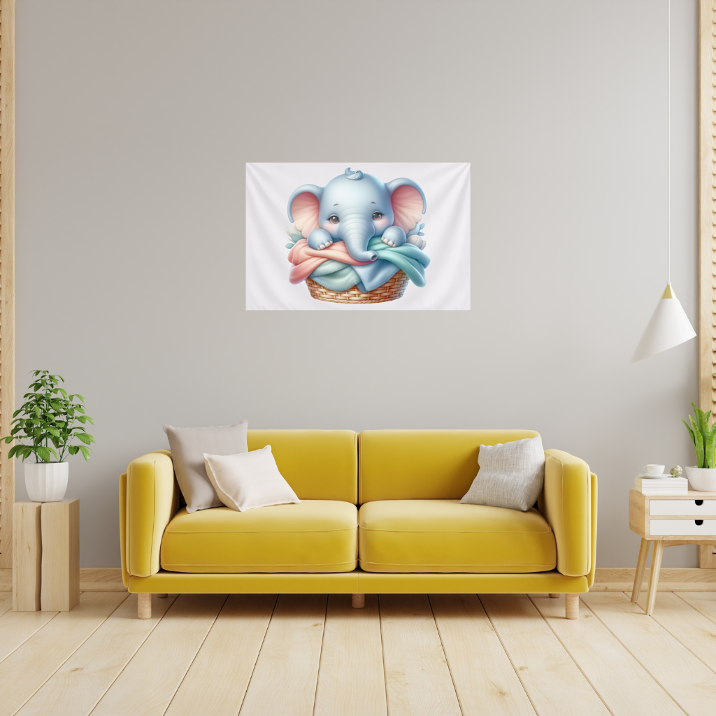 Sepetteki Pastel Bebek Fil Duvar Örtüsü