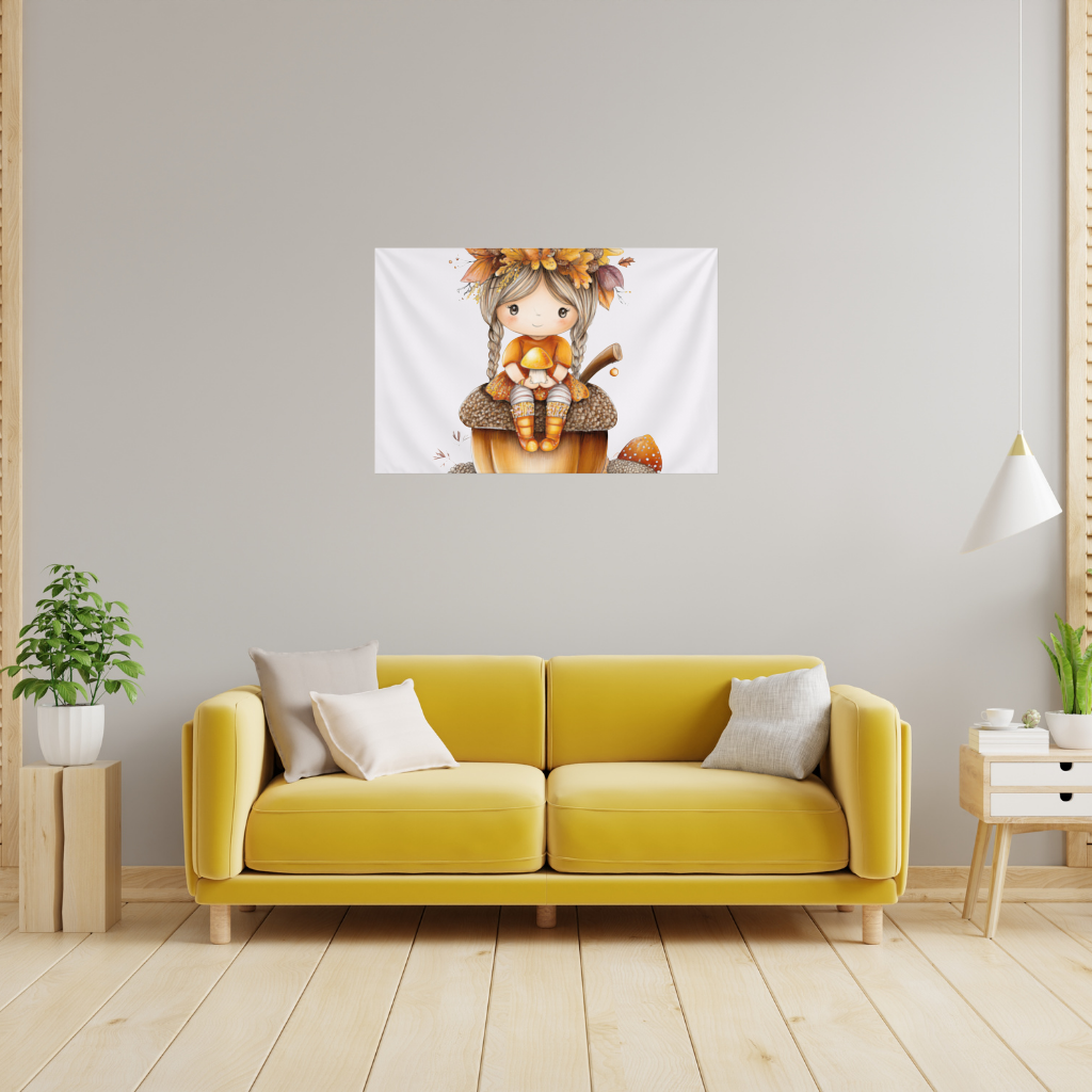Autumn Acorn Mushroom Girl Wall Tapestry