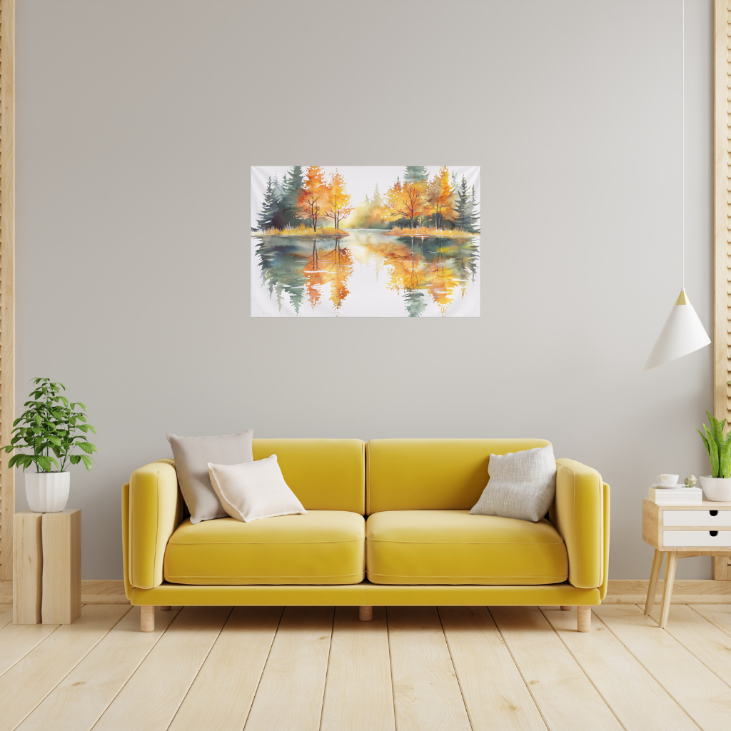 Autumn Forest Lake Reflection Wall Tapestry