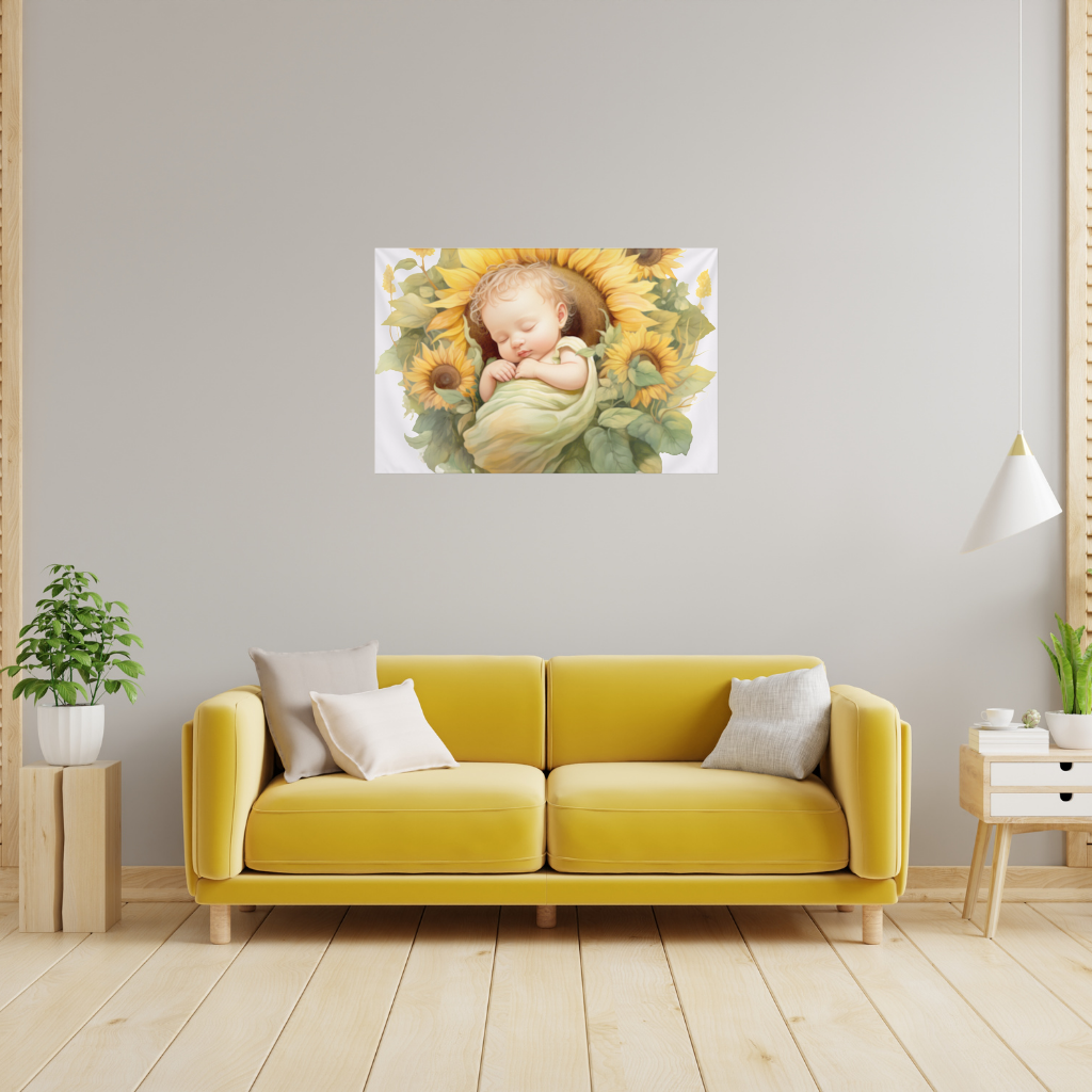 Ayçiçeği İçinde Uyuyan Bebek Duvar Örtüsü