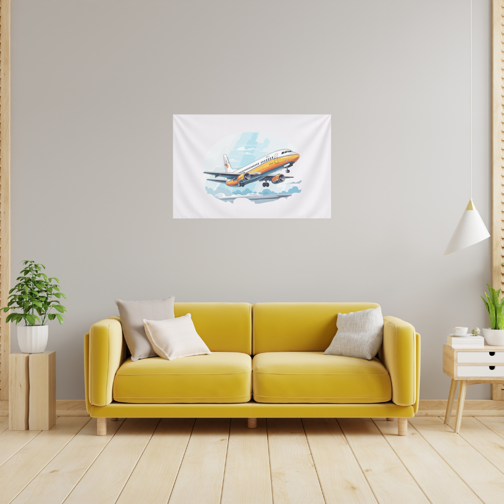 Retro Orange Commercial Airplane Wall Tapestry
