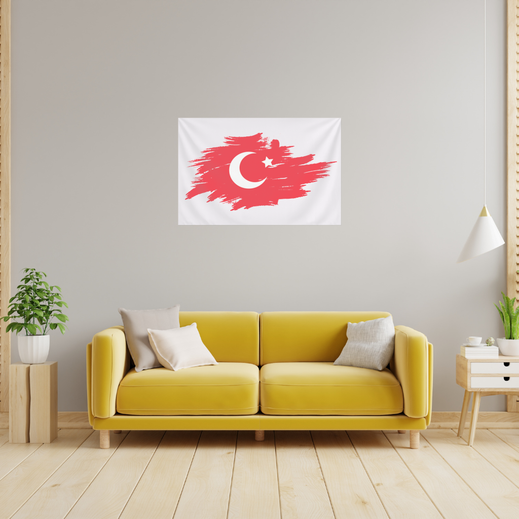 Brushstroke Turkish Flag Crescent Moon Wall Tapestry