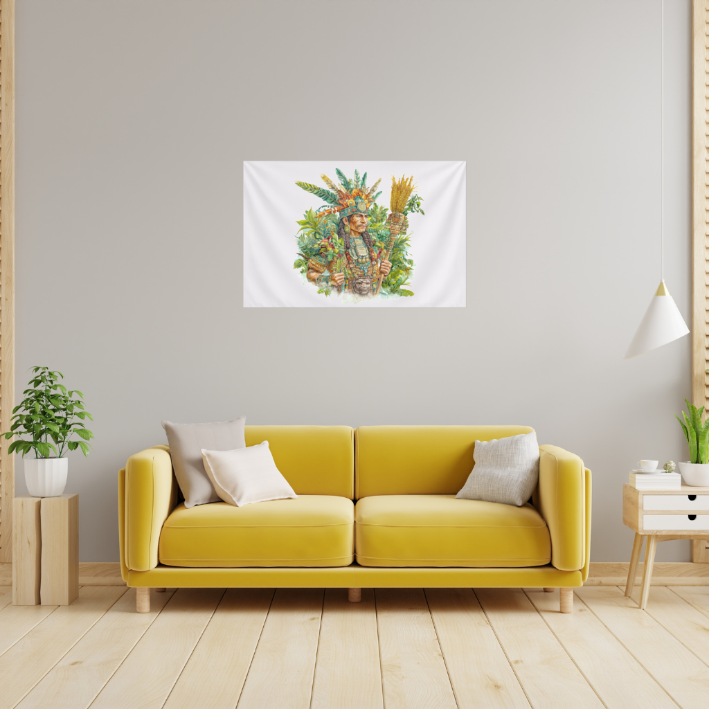 Mayan Maize Priest with Feather Headdress Wall Tapestry