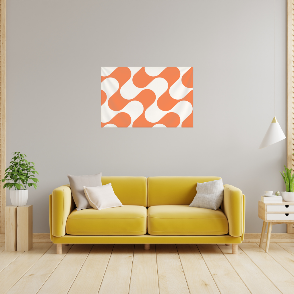 Retro 70s Orange Cream Groovy Curves Wall Tapestry