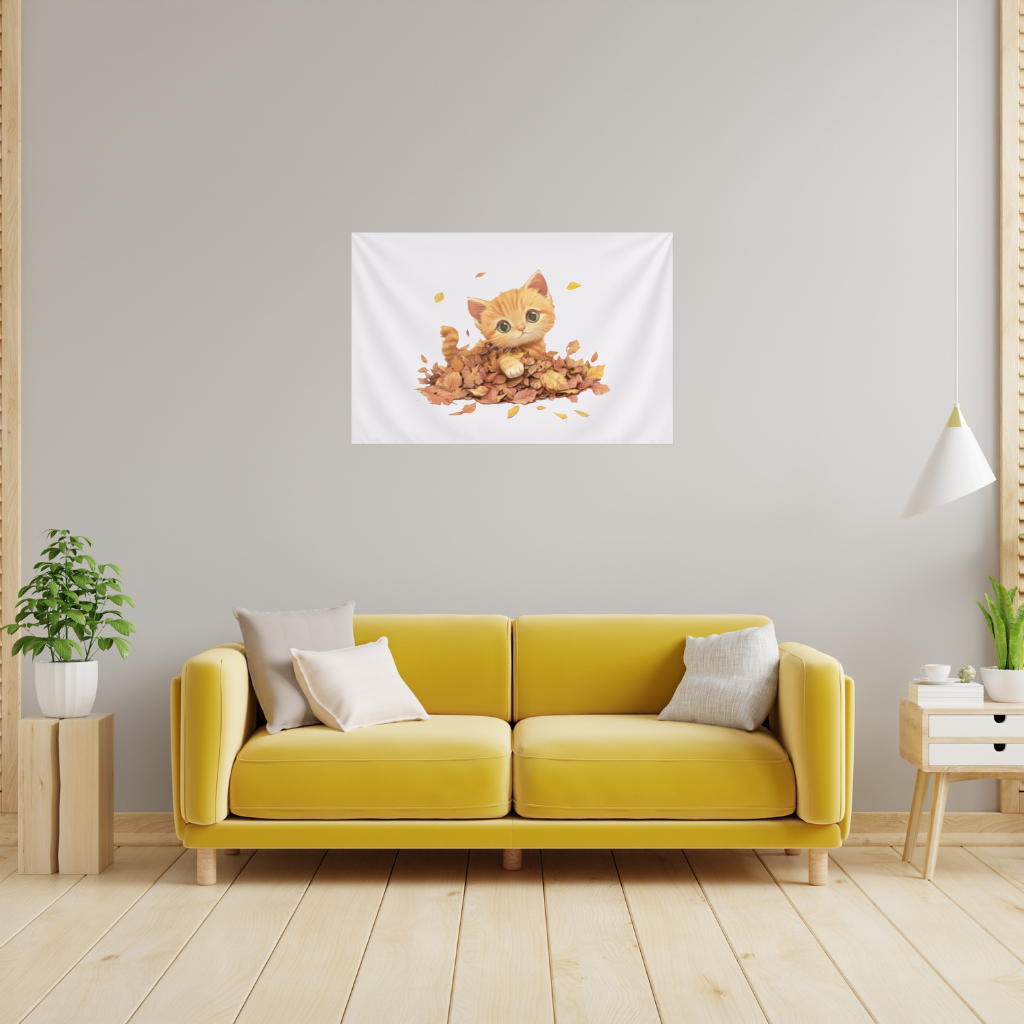 Ginger Kitten in Autumn Leaves Wall Tapestry