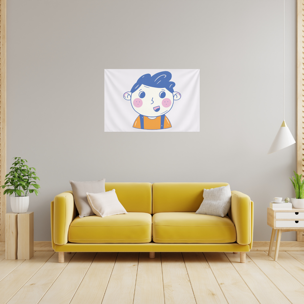 Cute Smiling Boy with Blue Hair Wall Tapestry