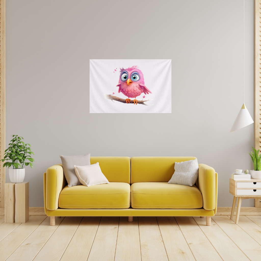 Cute Pink Bird with Large Blue Eyes Wall Tapestry