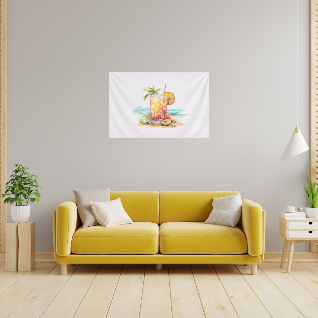Tropical Island Beach Cocktail with Fruit Wall Tapestry
