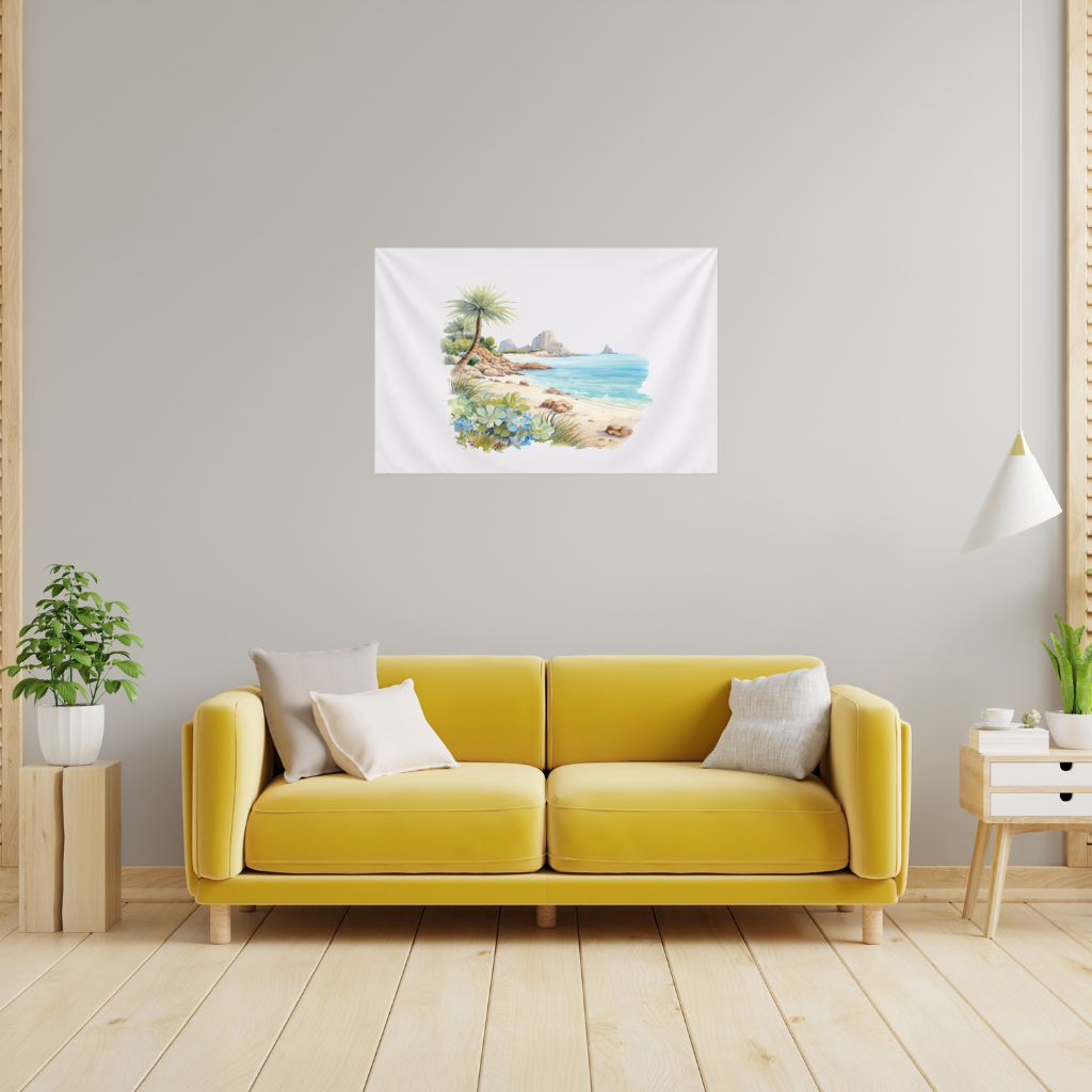 Tropical Palm Tree and Turquoise Sea Wall Tapestry