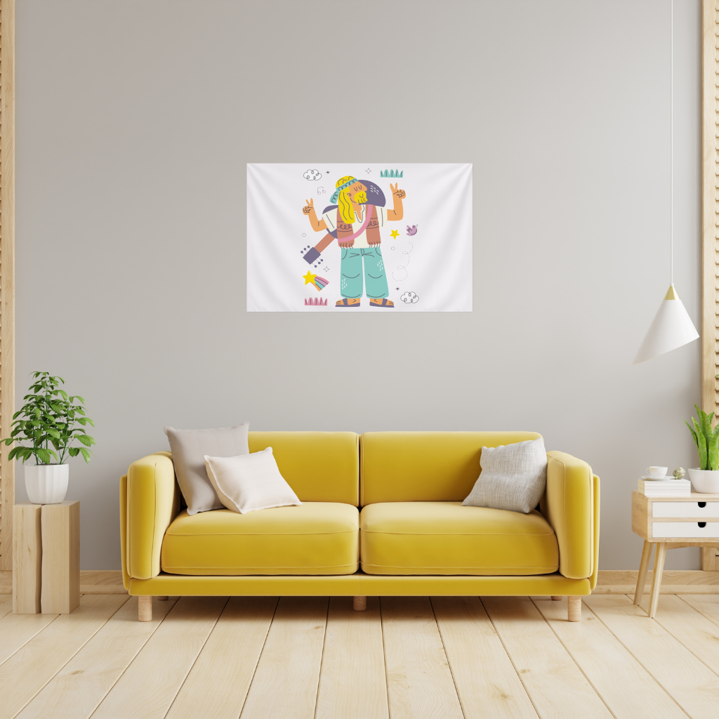 Retro Hippie Character Wall Tapestry