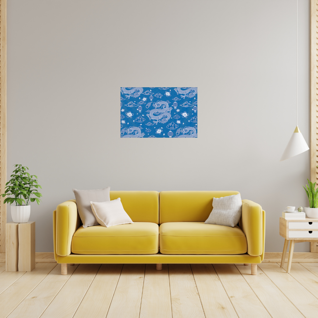 Traditional Dragon Pattern on Blue Background Wall Tapestry