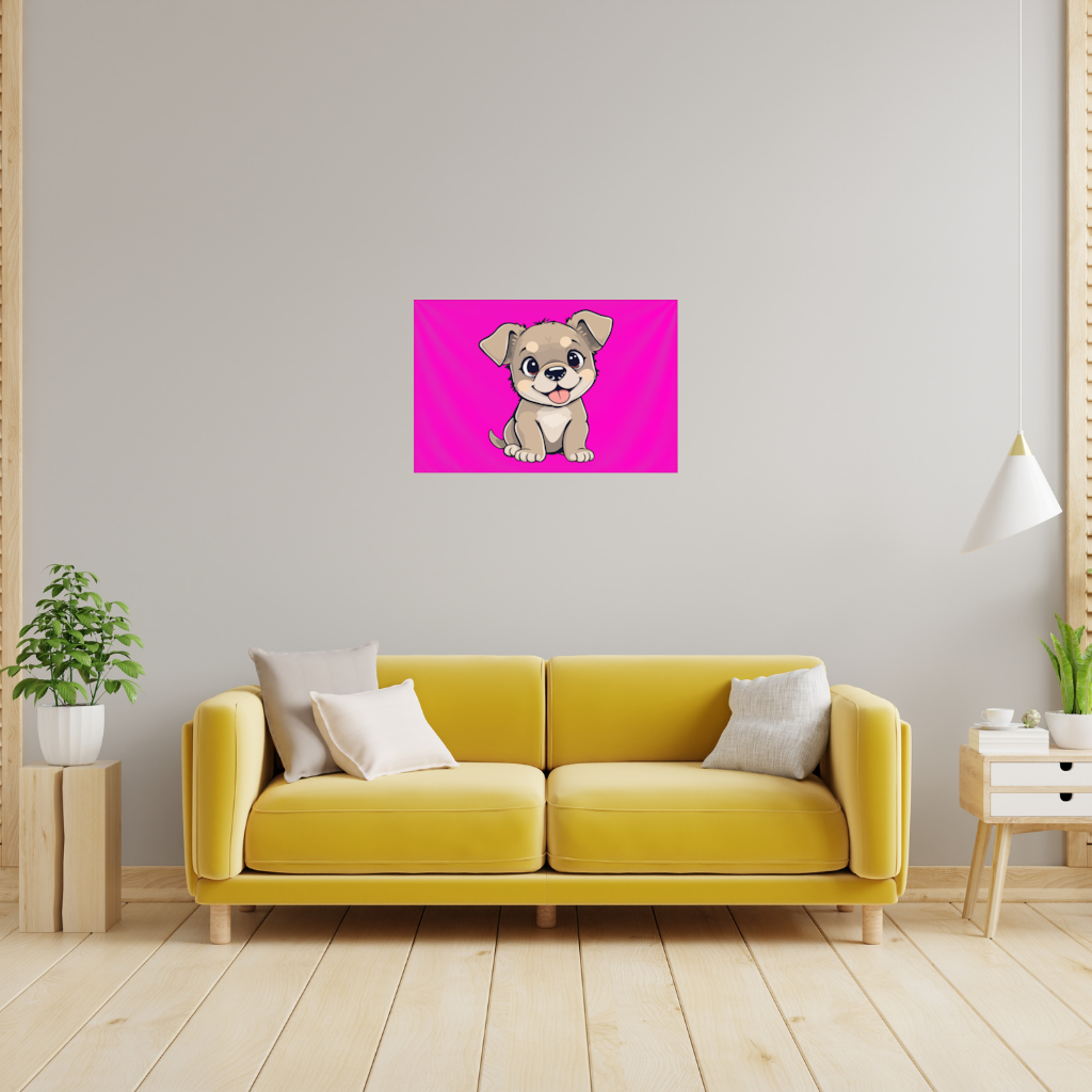 Cute Dog Illustration on Pink Background Wall Tapestry