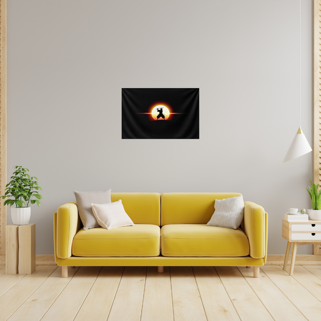 Samurai Silhouette Under the Rising Sun Honor and Strength Wall Tapestry
