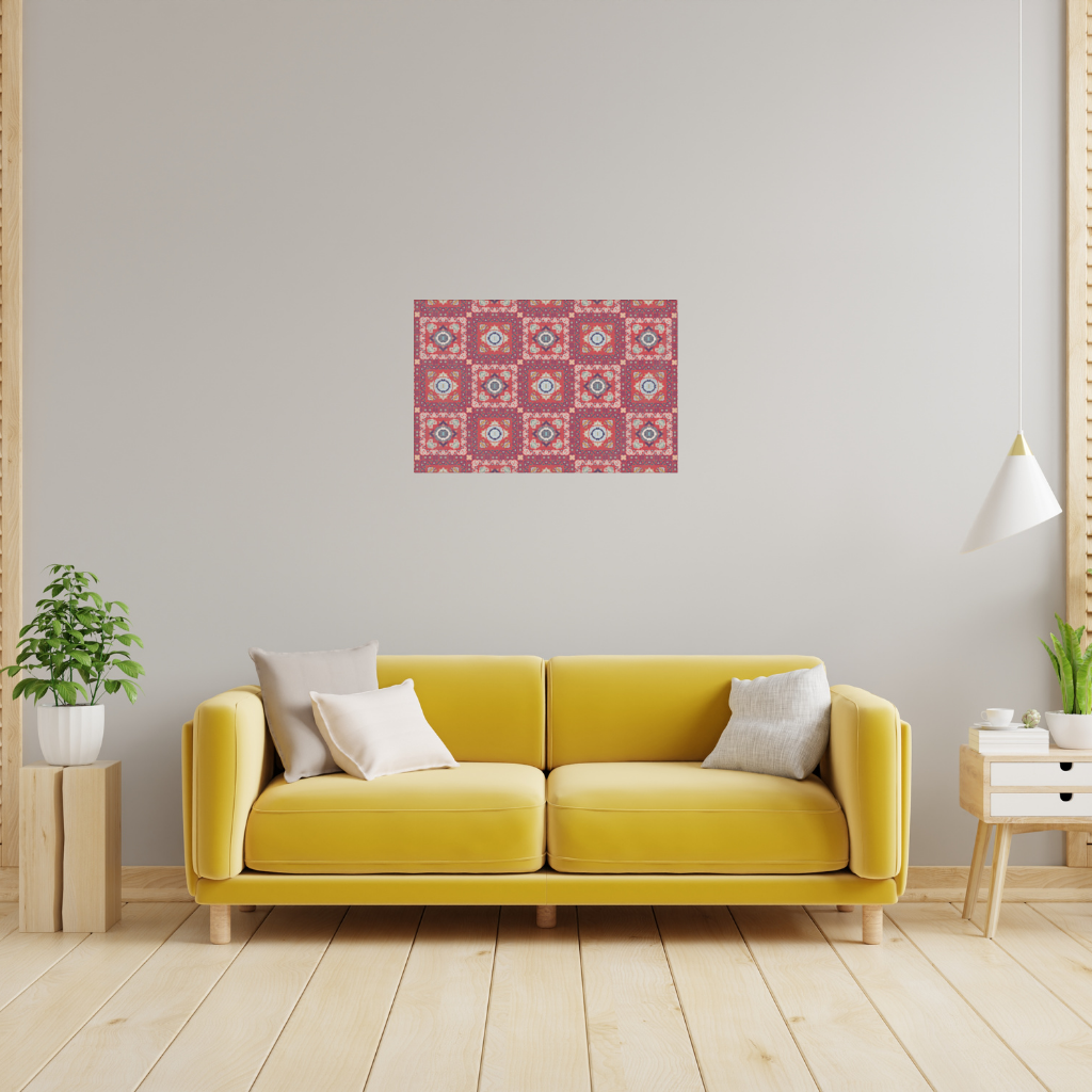 Geleneksel Kilim Motifli Kırmızı Etnik Geometrik Desen Duvar Örtüsü