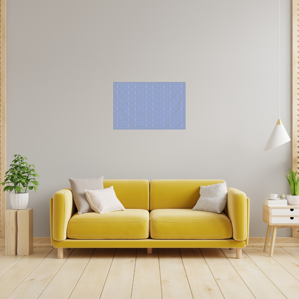 Orange Linear Floral Pattern on Blue Wall Tapestry