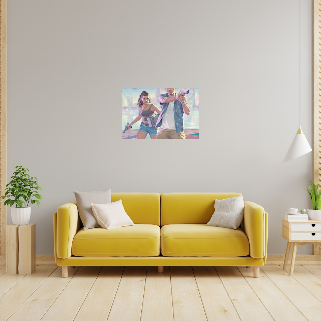 Vice City Showdown Tropical Heist Duo Wall Tapestry
