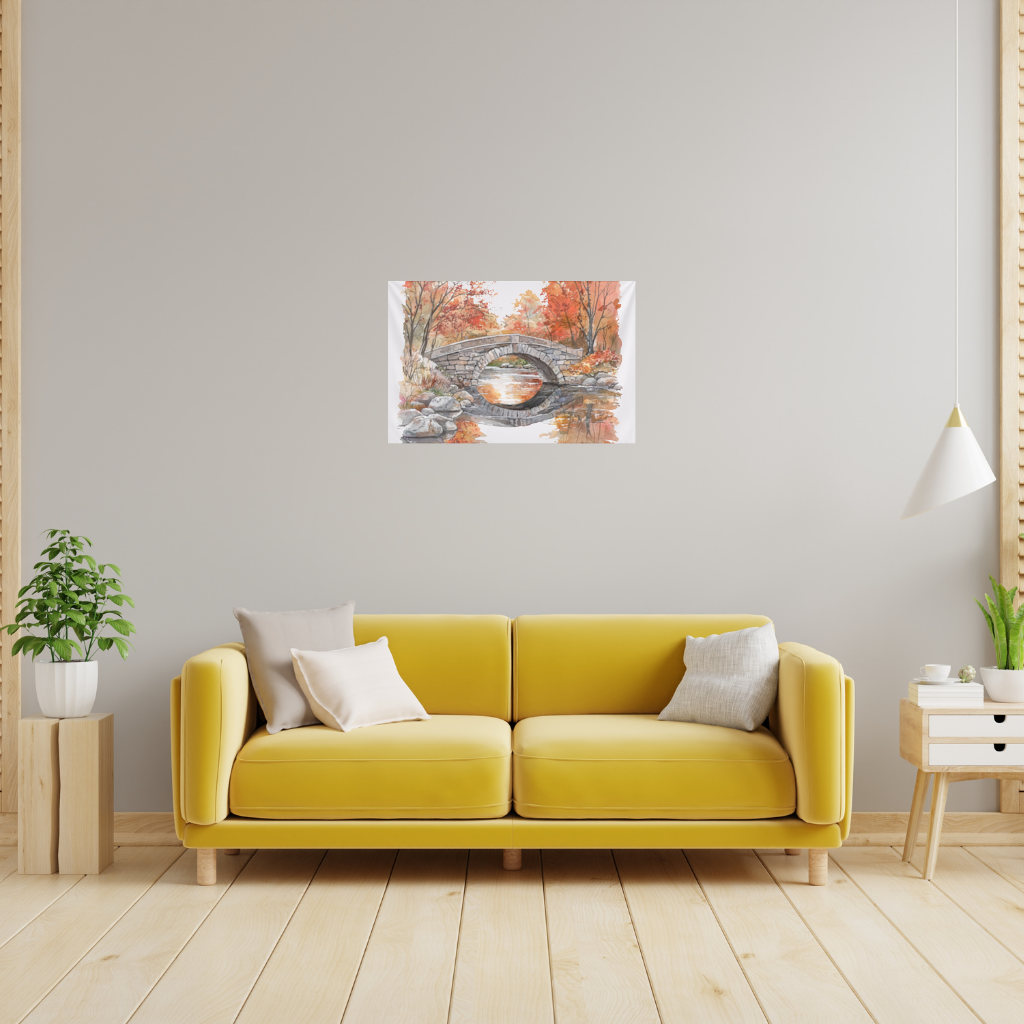 Autumn Stone Arch Bridge Over River Wall Tapestry
