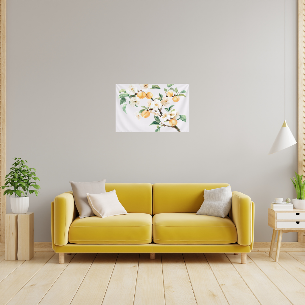 Watercolor Apricot Blossom Branch Wall Tapestry