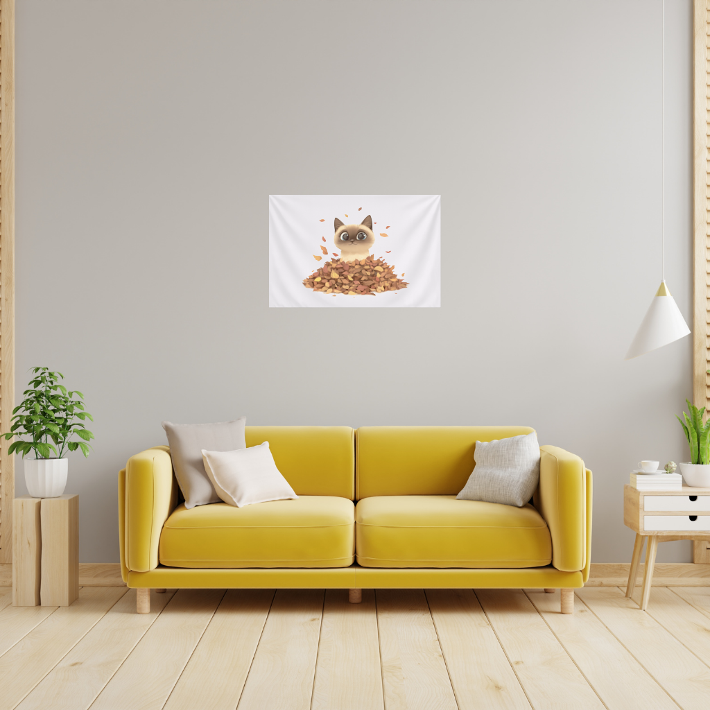 Siamese Cat in Autumn Leaf Pile Wall Tapestry