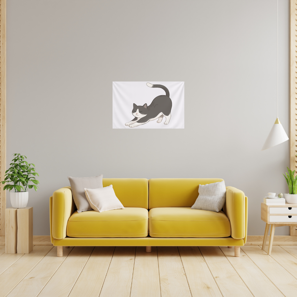 Stretching Tuxedo Cat Wall Tapestry