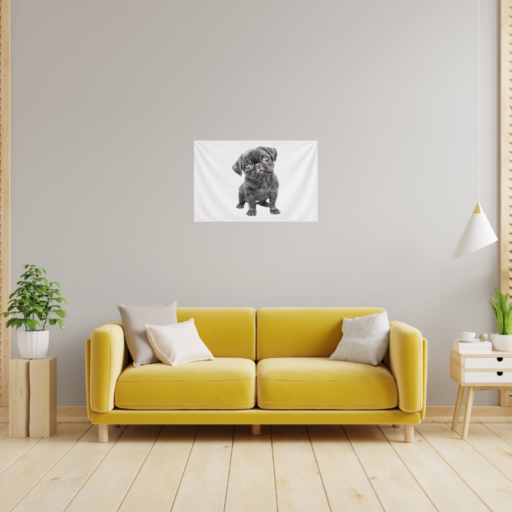 Innocent Black Pug Puppy Wall Tapestry