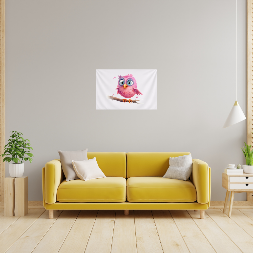 Cute Pink Bird with Large Blue Eyes Wall Tapestry