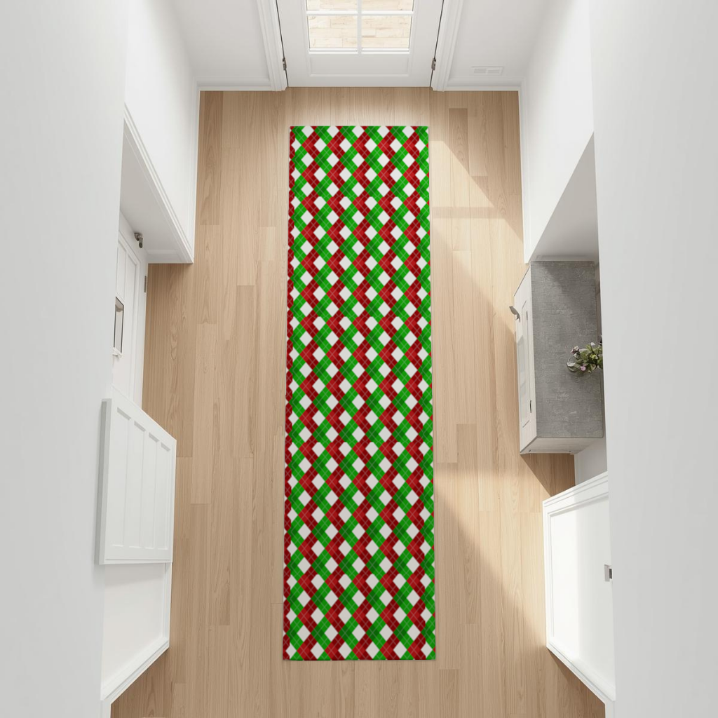 Red Green Argyle Plaid Background Pattern Hallway & Entryway Rug