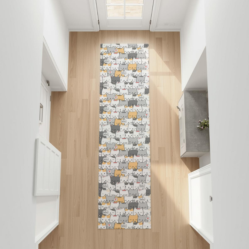 Cute Cartoon Cats Pattern with Speech Bubbles Hallway & Entryway Rug