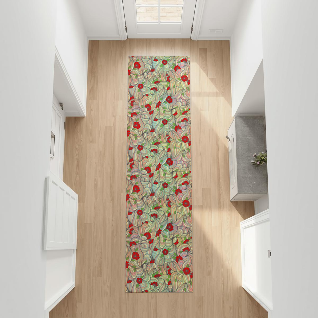 Floral Retro Wavy Pattern Hallway & Entryway Rug