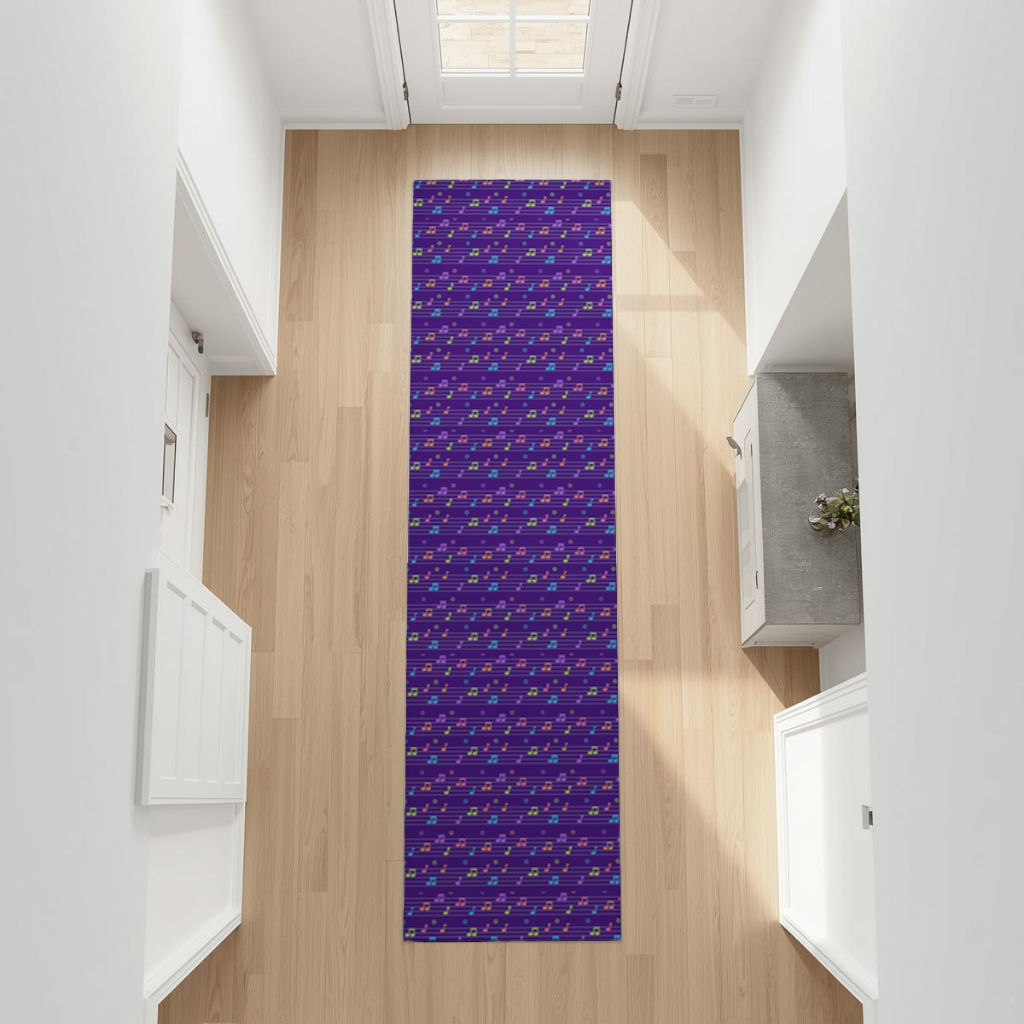 Renkli Müzik Notaları ve Modern Geometrik Desen Antre ve Koridor Halısı