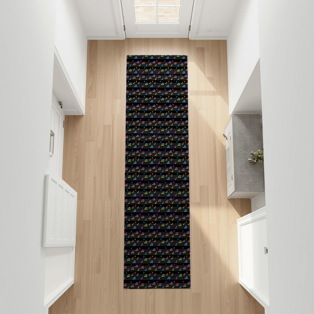Vibrant Neon Music Notes and Rhythm Seamless Pattern Hallway & Entryway Rug