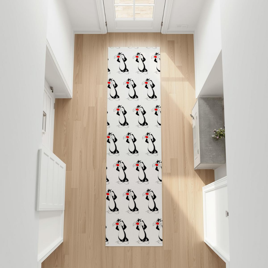 Funny Cartoon Cat Illustration Hallway & Entryway Rug